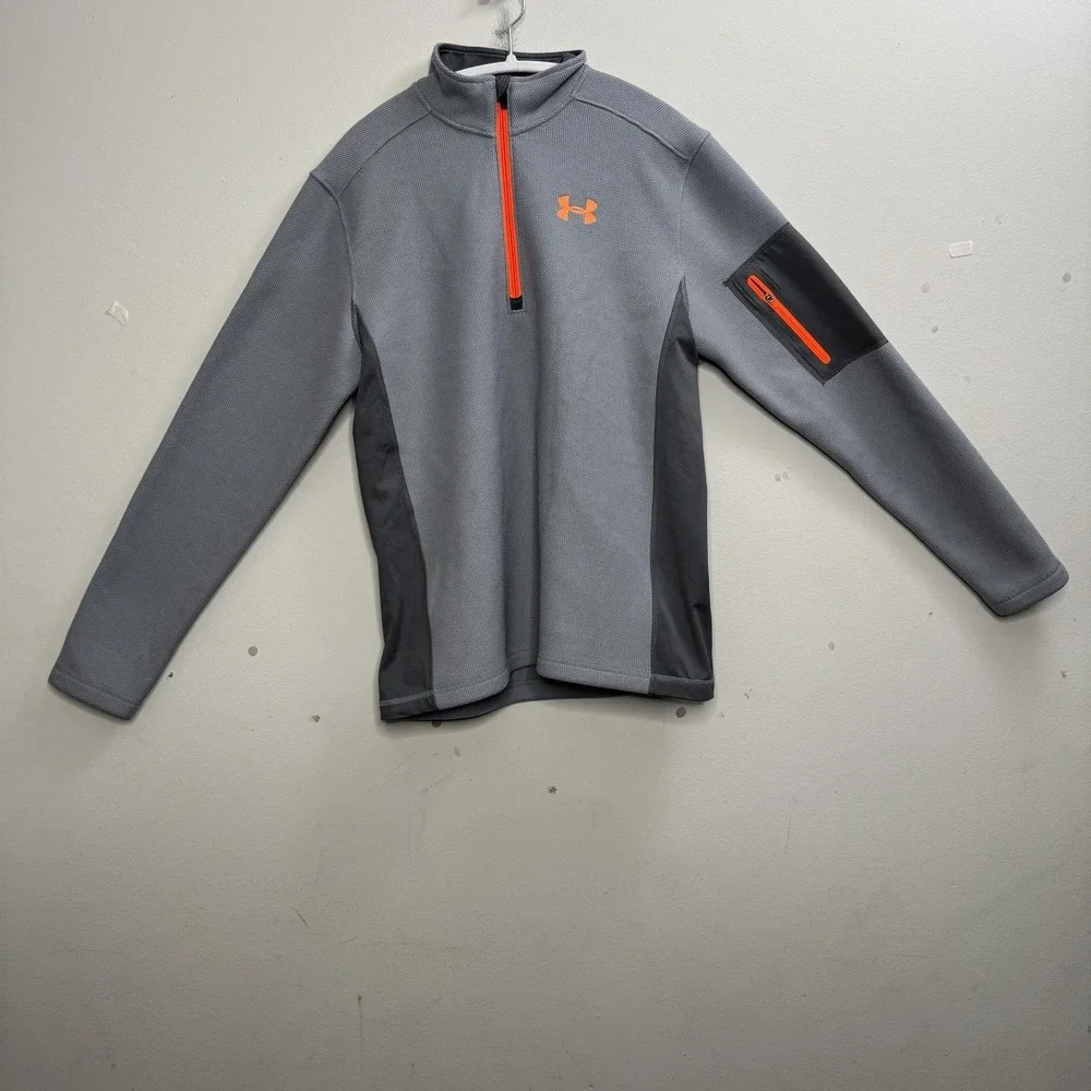 Under Armour Men's Loose Light Gray 1/4th‎ Zip Thick Sweater Medium Men's Winter